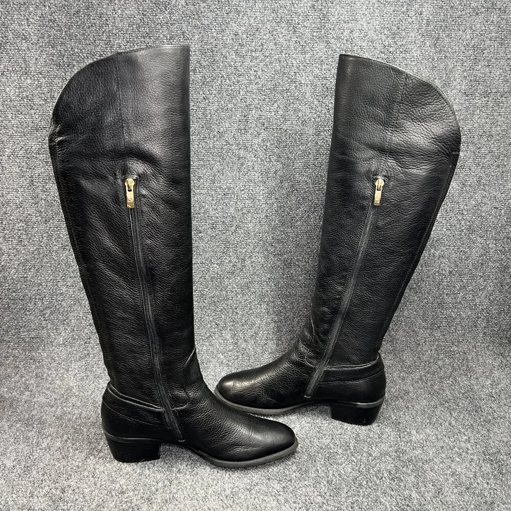 Vince Camuto Bedina‎ Tall Boots Women's 9 Black Leathe Over The Knee Gold Buckle